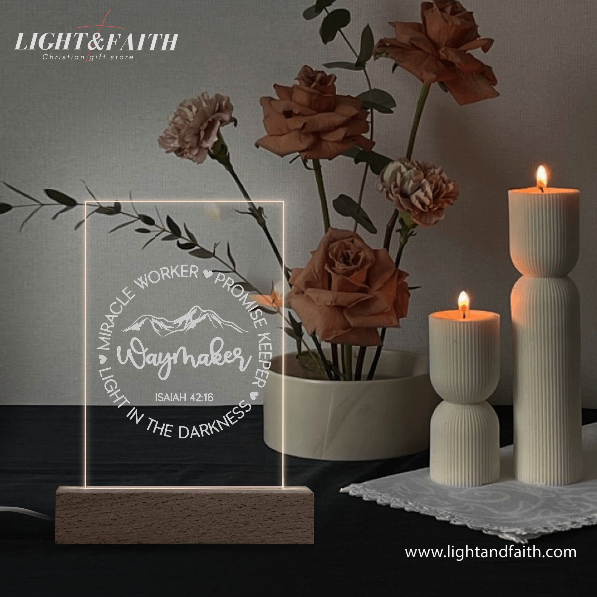 WAYMAKER LED Light, Christian Bible Verse Lamp, Inspirational Acrylic Night Light, Religious Home Decor, Faith Gift for Believers. NLLAF16